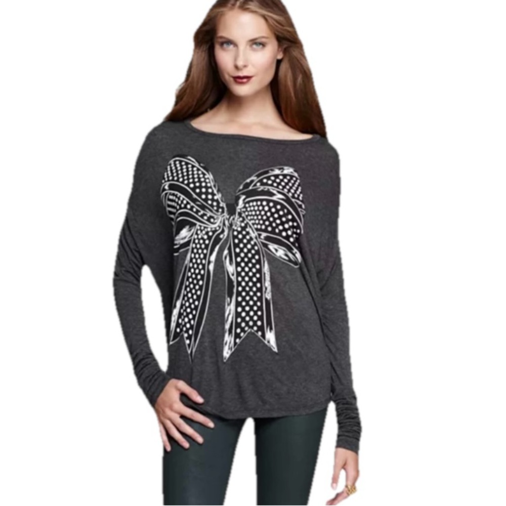 Lauren Moshi Polka Dot Bow Natalie Tunic Shirt Women’s Black Size Small